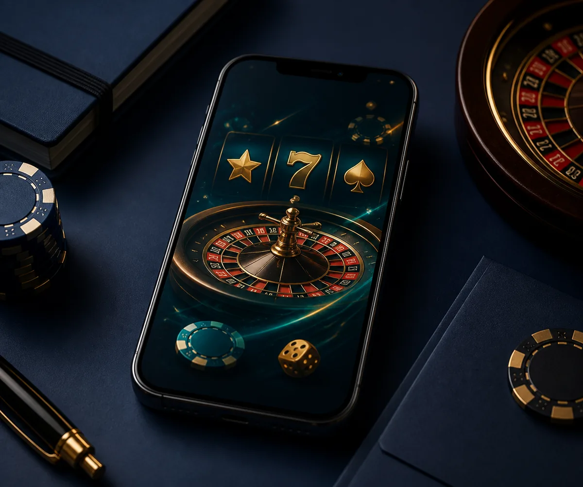 Celular exibindo uma composição genérica de jogos de cassino